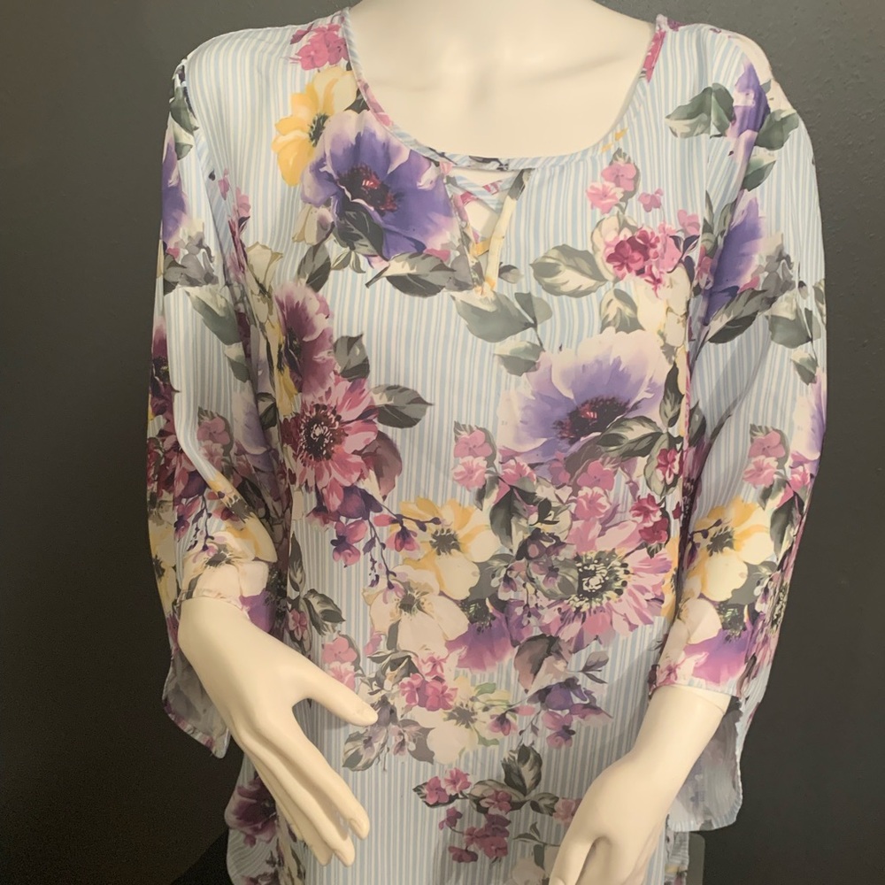 CJ Banks Floral Long Sleeve Blouse - Purple, Pink, Yellow Plus Size